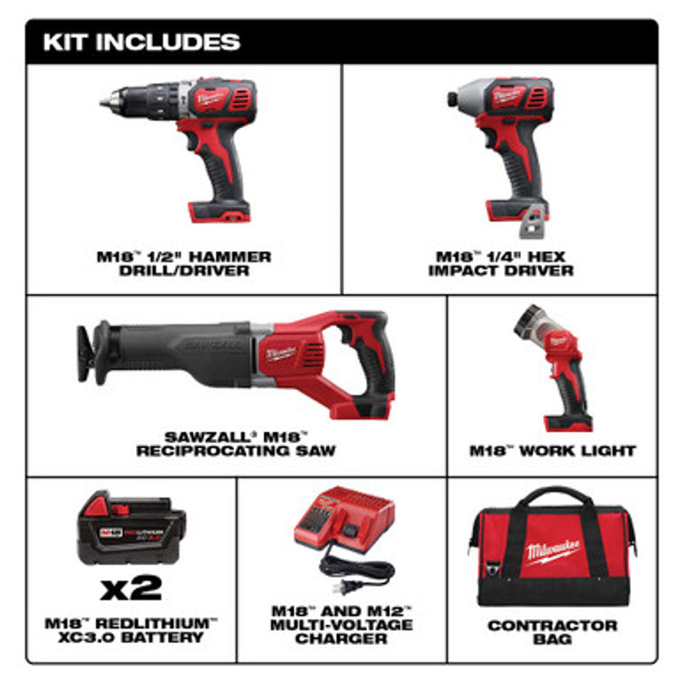 Milwaukee 2696-24, M18 Cordless 4-Tool Combo Kit
