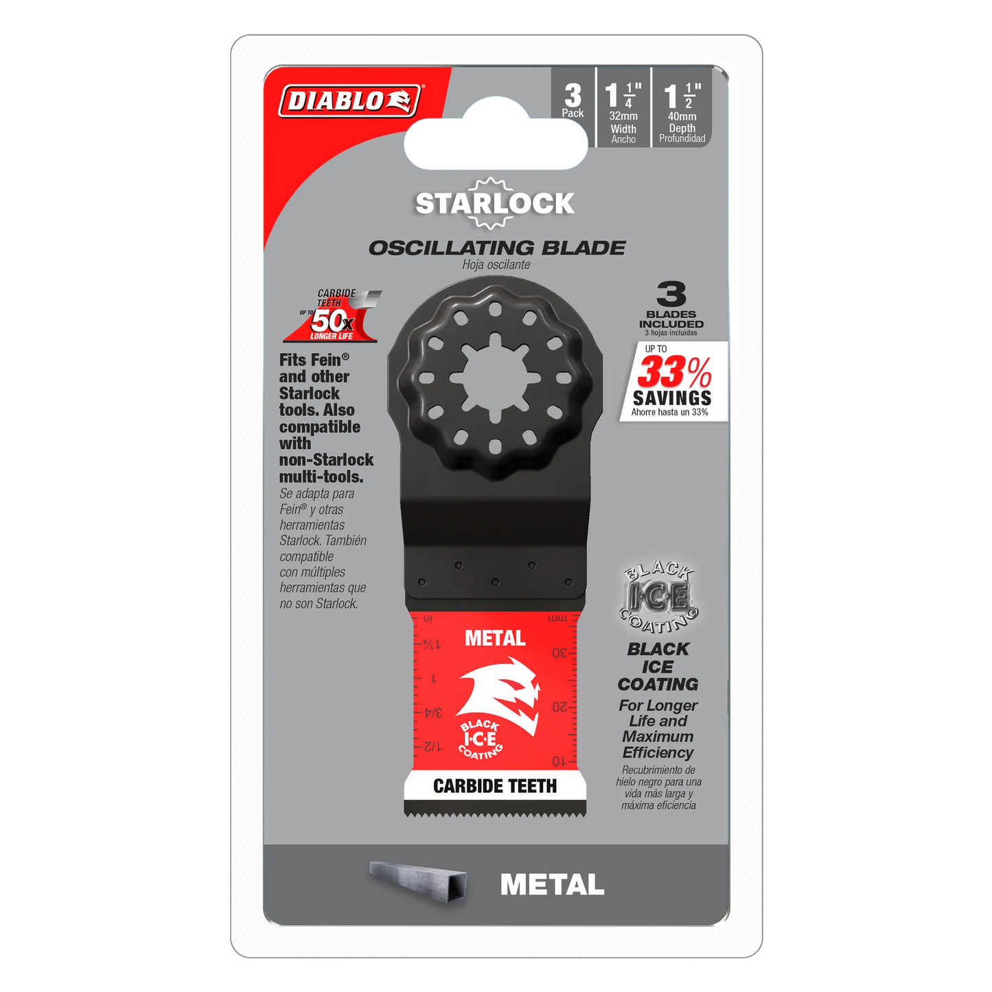 Diablo DOS125CF3, 1-1/4" AMPED™ Steel Demon™ Starlock Carbide Teeth Oscillating Blades for Metal