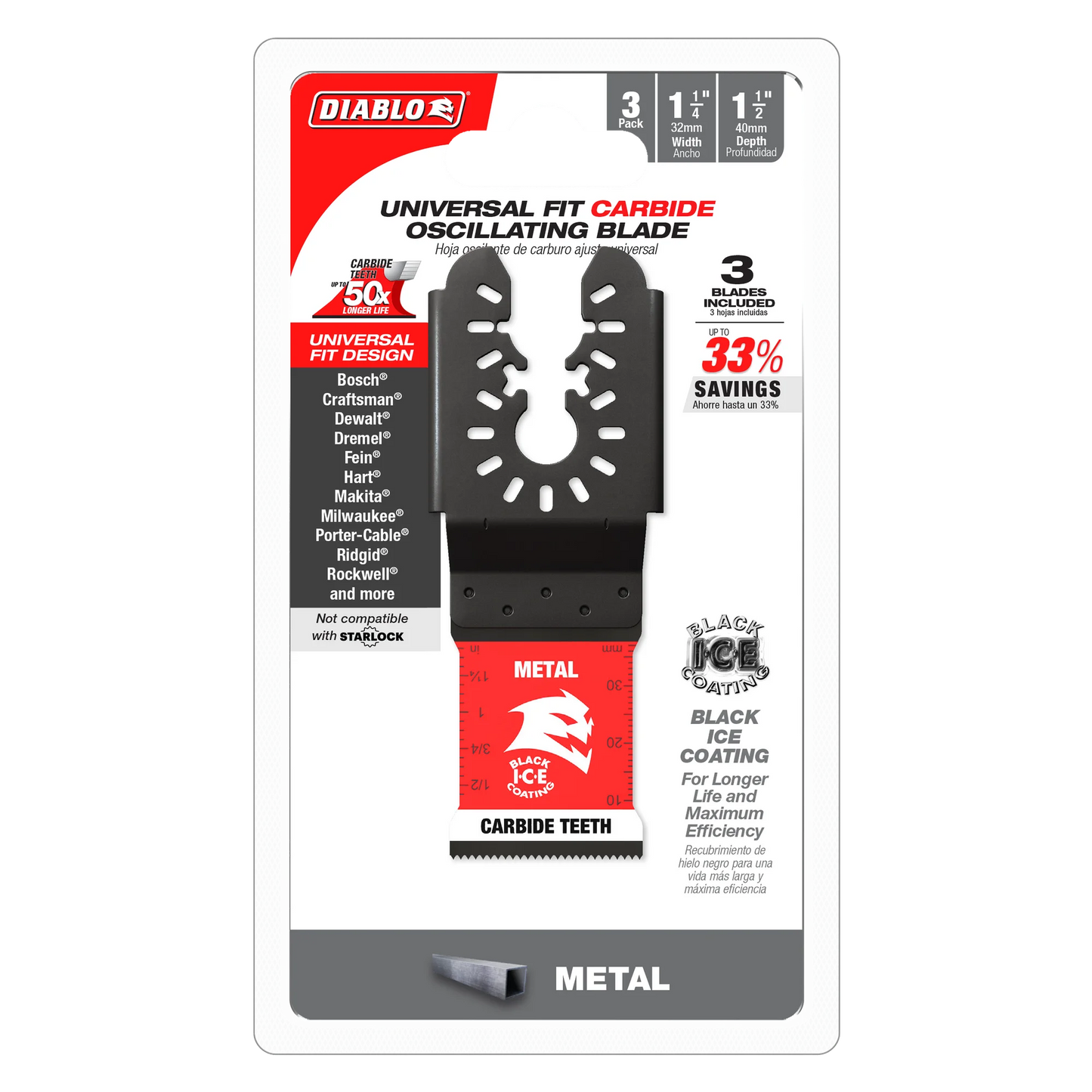 Diablo DOU125CF3, 1-1/4" AMPED™ Steel Demon™ Universal Fit Carbide Teeth Oscillating Blades for Metal