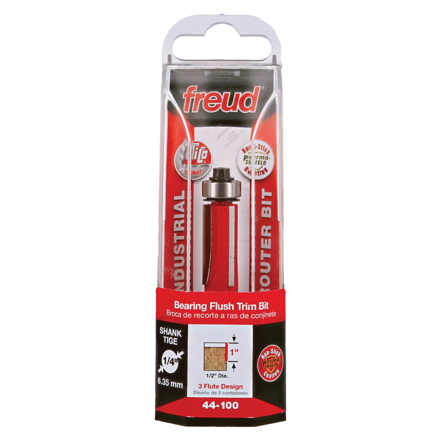 Freud 44-100, Carbide Router Bit - 1/2" x 1" Bottom Bearing Flush Trim Bit (1/4" Shank)