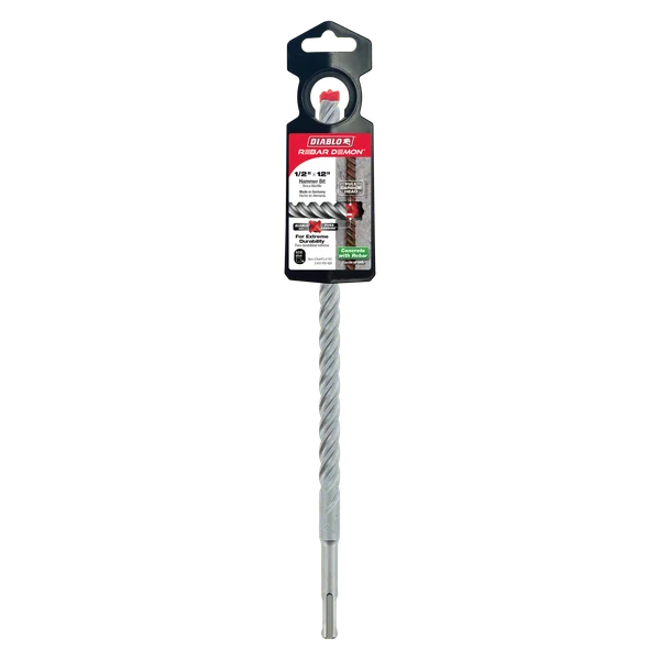 Diablo DMAPL4190, Rebar Demon™ SDS-Plus 4-Cutter Full Carbide Head Hammer Drill Bit 1/2" x 10" x 12"