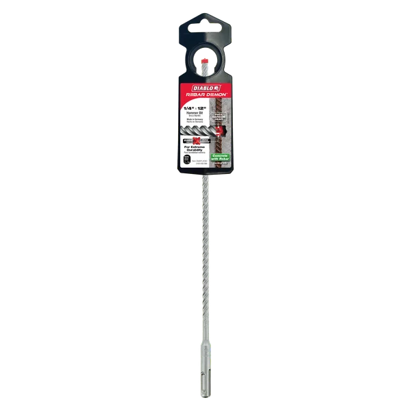 Diablo DMAPL4090, Rebar Demon™ SDS-Plus 4-Cutter Full Carbide Head Hammer Drill Bit 1/4" x 10" x 12"