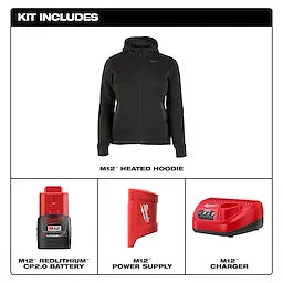 Milwaukee F200B-21, M12 BLACK HEAT WOMENS HOODIE KIT