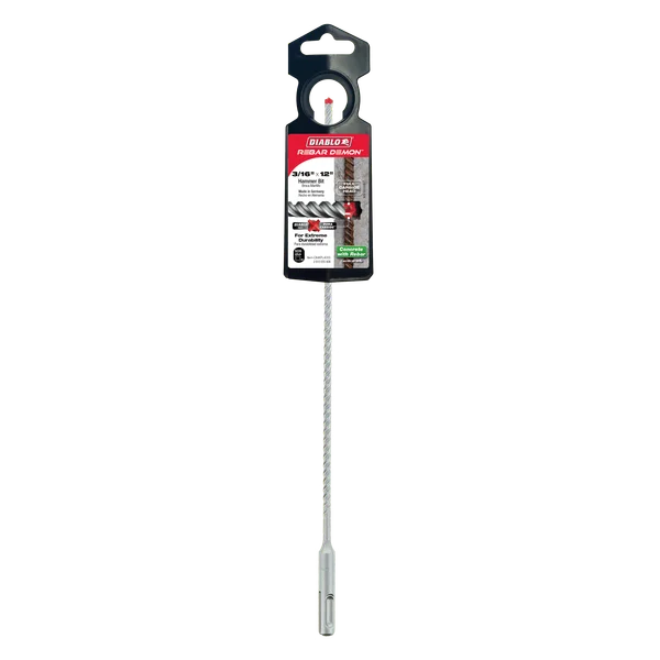 Diablo DMAPL4055, Rebar Demon™ SDS-Plus 4-Cutter Full Carbide Head Hammer Drill Bit 3/16" x 10" x 12"
