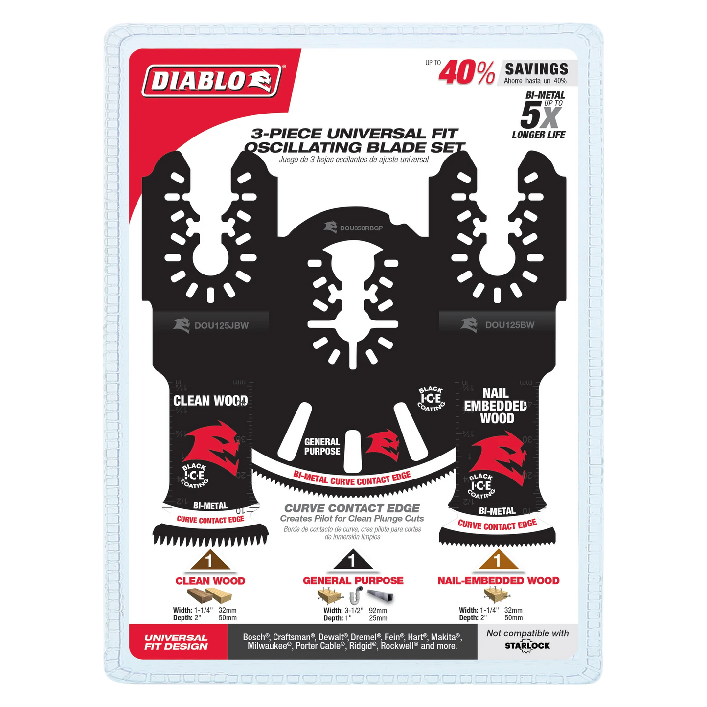 Diablo DOU3BS, 3 Piece Universal Fit Bi-Metal Oscillating Blade Set