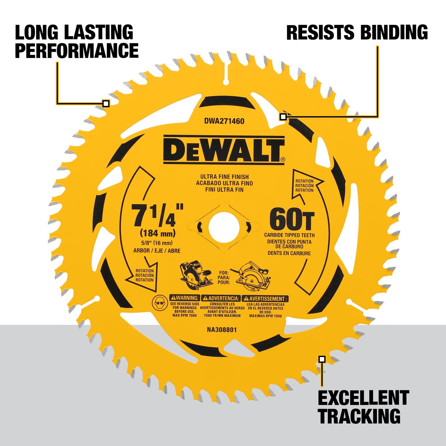 DEWALT DWA271460B10, 7-1/4 in. 60T Circular Saw Blade