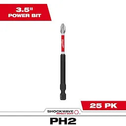 Milwaukee 48-32-4191, SHOCKWAVE™ 3-1/2" Impact Phillips #2 Power Bits (25 Pk)