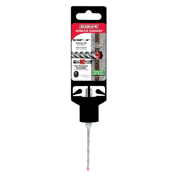 Diablo DMAPL4010, Rebar Demon™ SDS-Plus 4-Cutter Full Carbide Head Hammer Drill Bit 5/32" x 2" x 4"