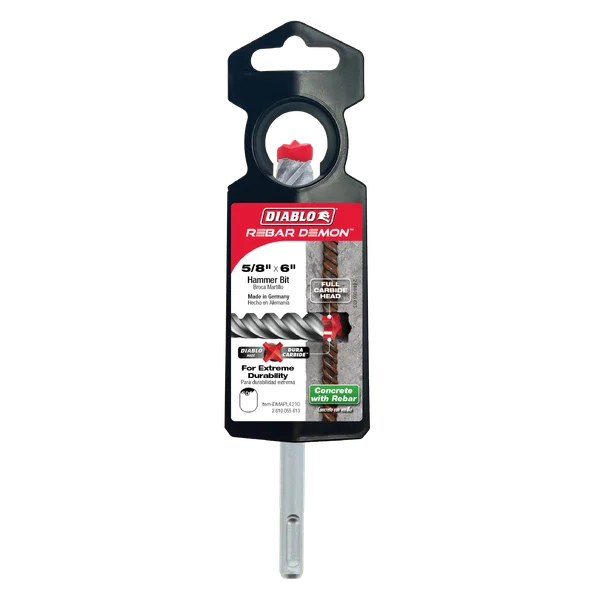 Diablo DMAPL4210, Rebar Demon™ SDS-Plus 4-Cutter Full Carbide Head Hammer Drill Bit 5/8" x 4" x 6"
