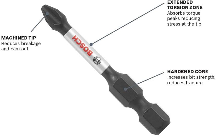 BOSCH ITPH26B, Impact Tough Phillips #2 Power Bits 6'' (Bulk 10)
