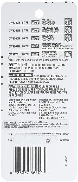 DEWALT DW3795H, 5 pc T-Shank Jig Saw Blade Set