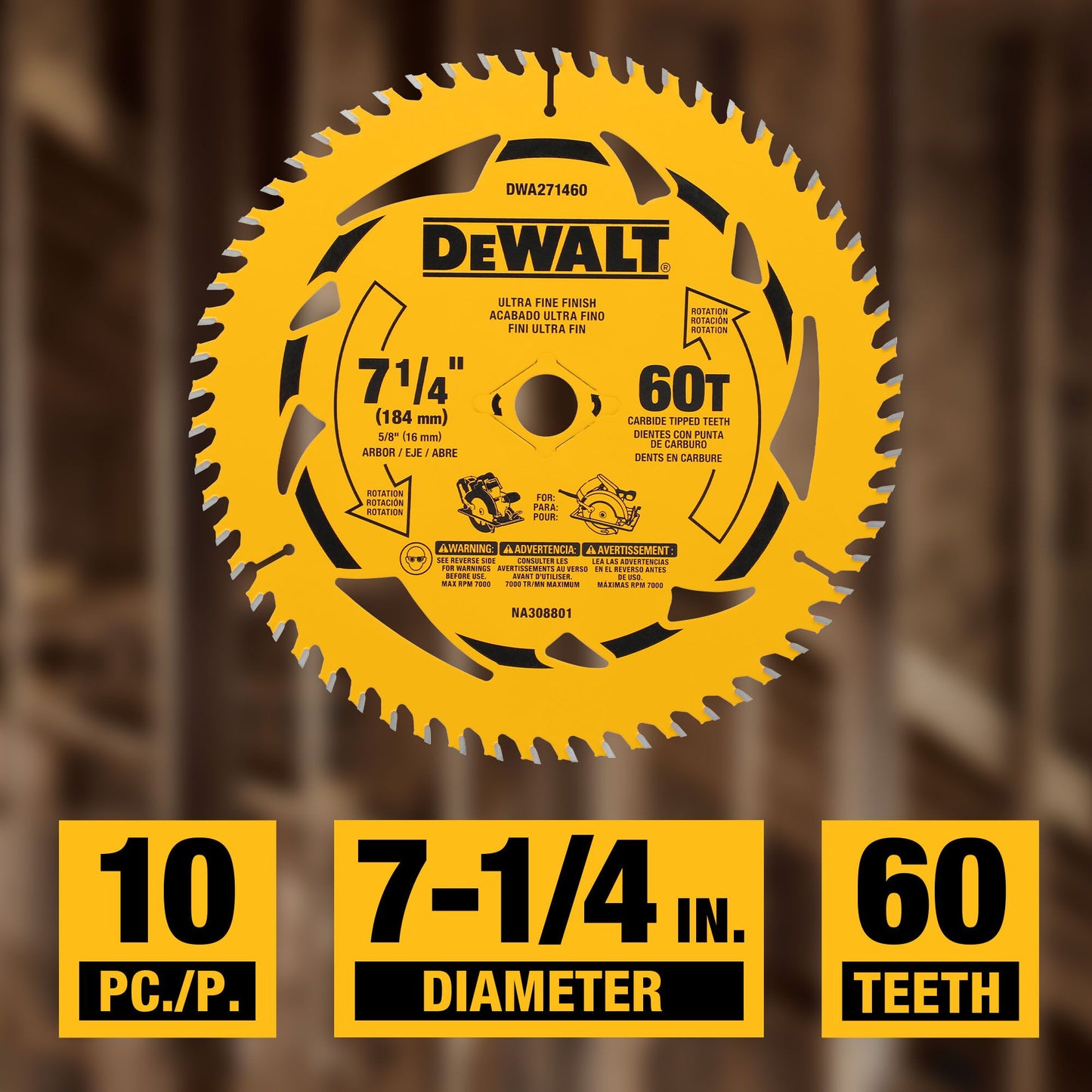 DEWALT DWA271460B10, 7-1/4 in. 60T Circular Saw Blade