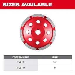 Milwaukee 49-93-7700, 4" Diamond Cup Wheel Single Row