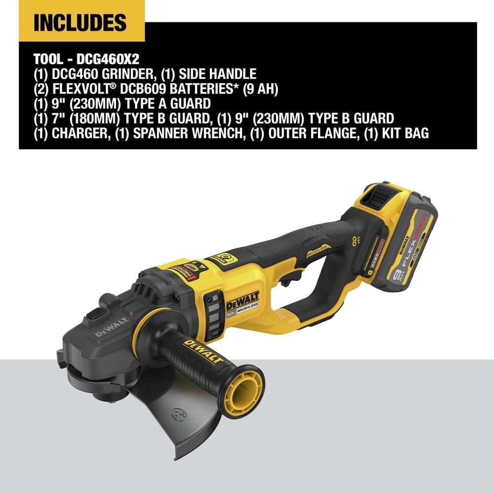 DEWALT DCG460X2, 60V Max 7 "-9" Large Angle Grinder Kit (9.0 Ah)