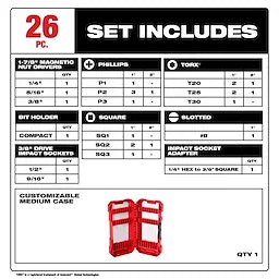 Milwaukee 48-32-4408, SHOCKWAVE 26PC IMPACT DRIVE & FASTEN SET