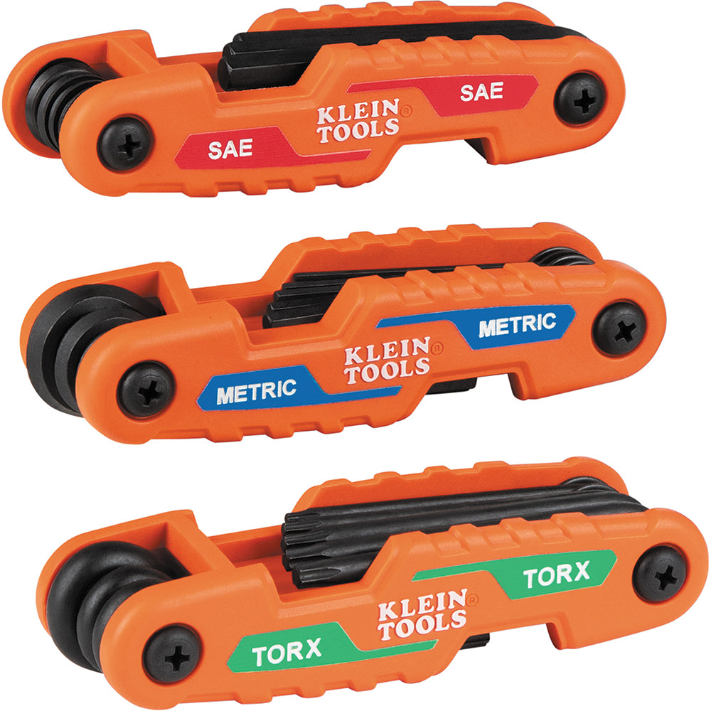 Klein Tools 70553, Pro Folding Hex Key Set, 31-Key, SAE, Metric, TORX® Sizes, 3-Piece