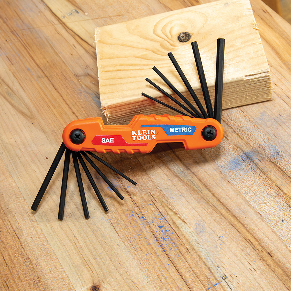 Klein Tools 70590, Compact Folding Hex Key Set, 12-Key, SAE, Metric Sizes