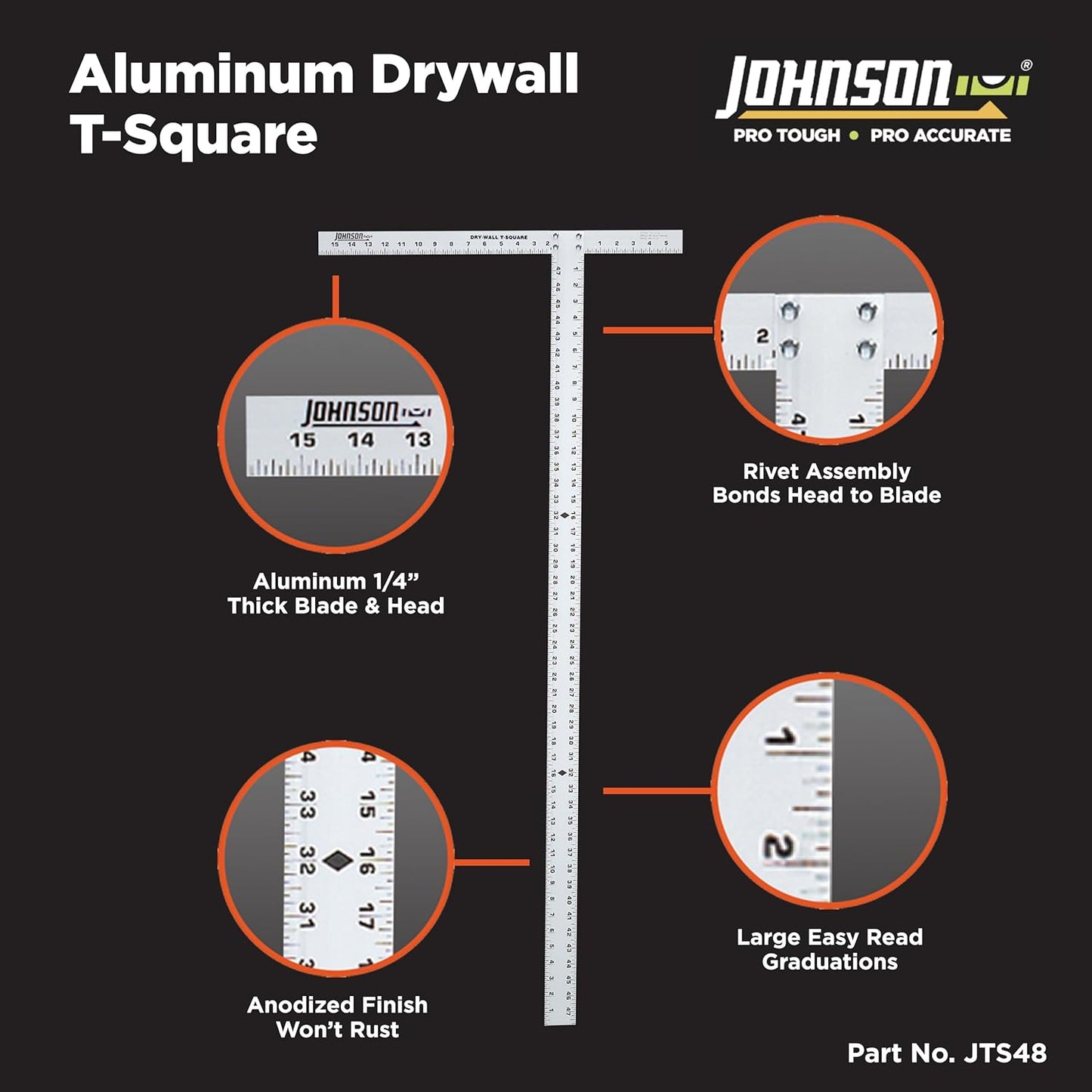 Johnson JTS48, 48" Professional Aluminum Drywall T-Square