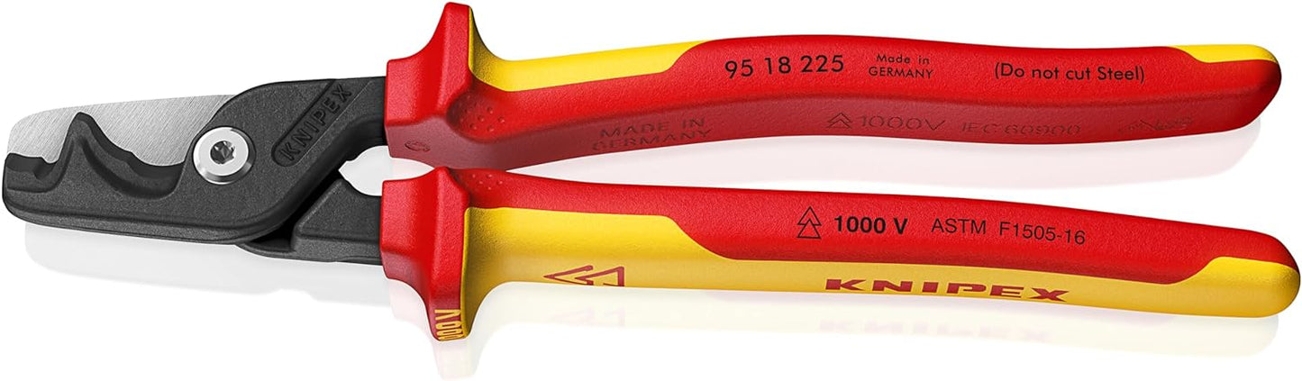 KNIPEX 95 18 225 SBA, 9" StepCut® XL Cable Shears-1000V Insulated