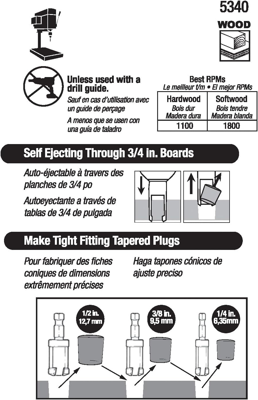 Milescraft 5340, 3pc. PlugCutter Set (1/2", 3/8", 1/4")