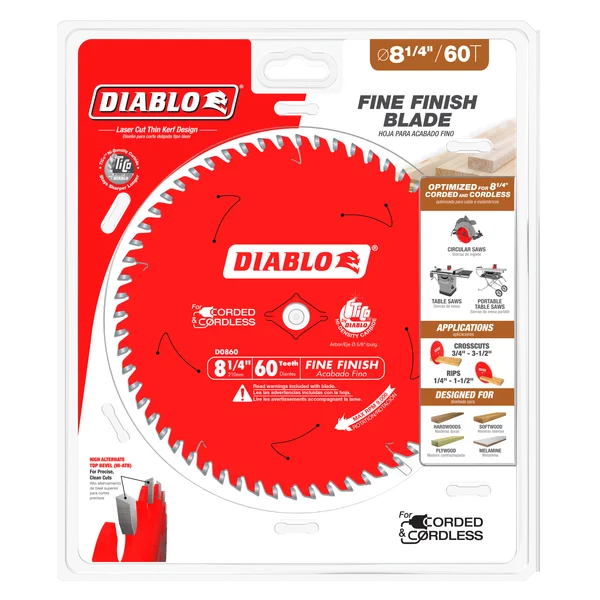 Diablo D0860X, 8-1/4 in. 60-Tooth Fine Finish Saw Blade