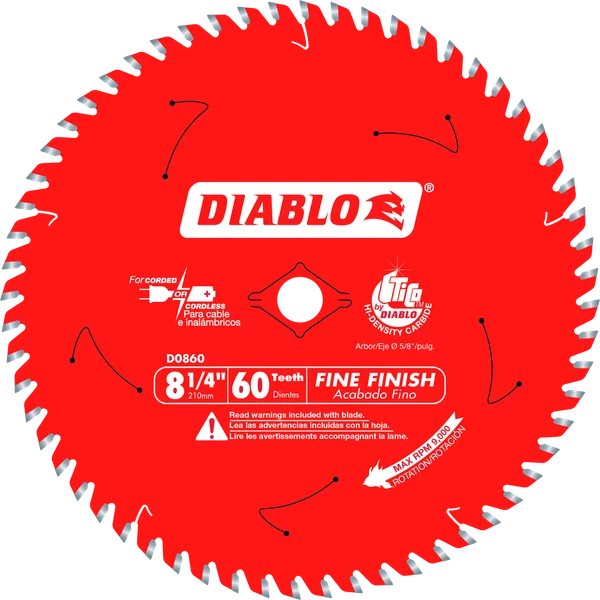 Diablo D0860X, 8-1/4 in. 60-Tooth Fine Finish Saw Blade