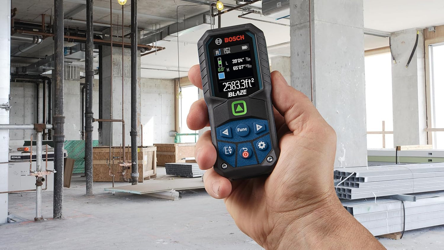 BOSCH GLM165-25G, BLAZE 165 ft. Green Laser Distance Tape Measuring Tool with Color Screen and Measurement Rounding Functionality