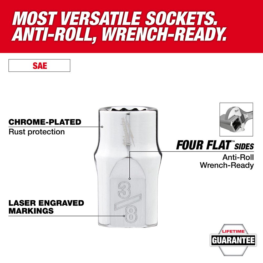 Milwaukee 48-22-9285, 98pc 3/8" 6-Pt and 12-Pt Metric & SAE Ratchet & Socket