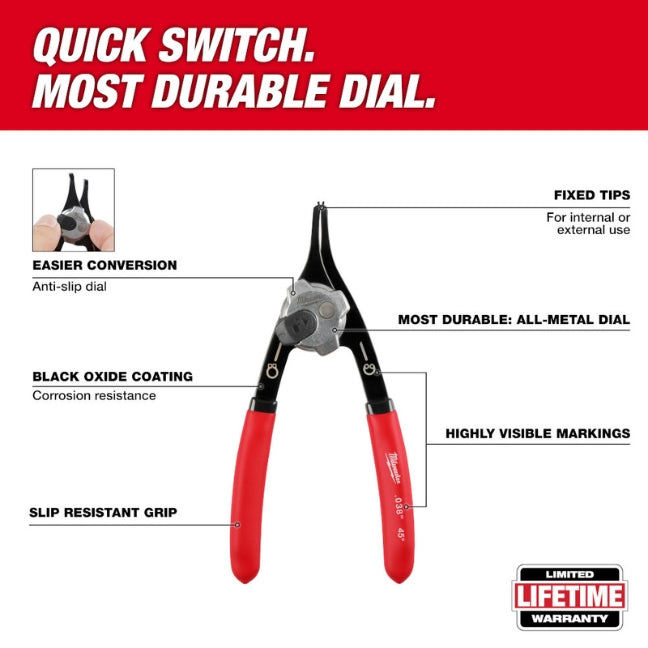 Milwaukee 48-22-6534, 0.047" CONV SNAP RING PLIER - 45 DEG