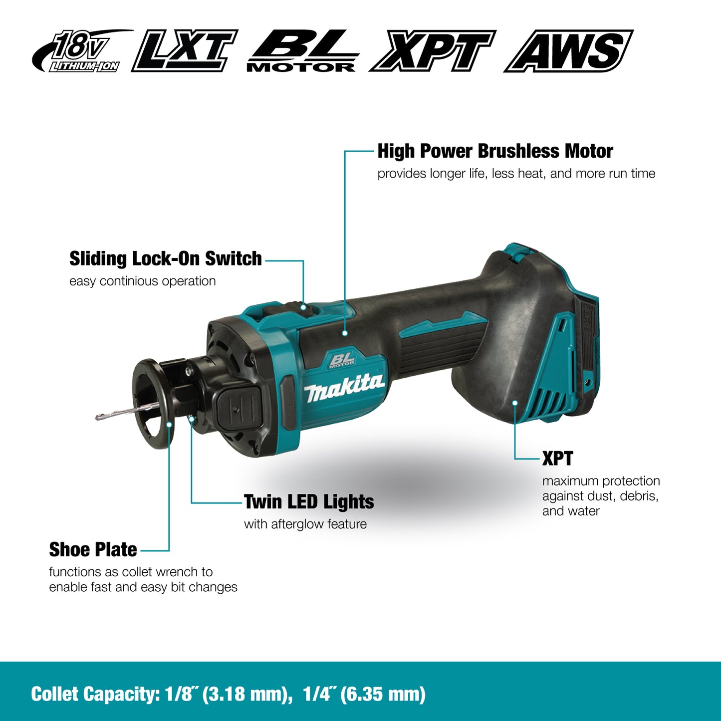 Makita DCO181Z, Drywall Cut-Out Tool Brushless Motor AWS