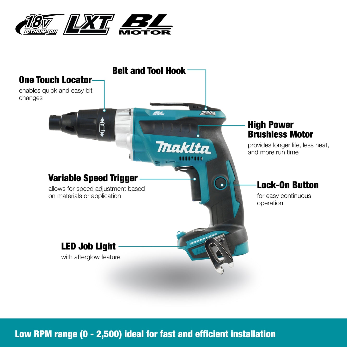 Makita DFS251Z, 1/4" Cordless Screwdriver with Brushless Motor (Tool Only)