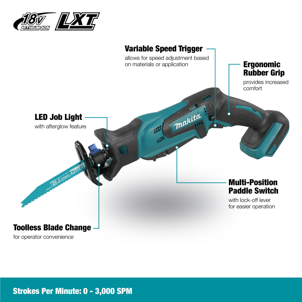 Makita DJR183Z, 18V Cordless Reciprocating Saw (Tool Only)