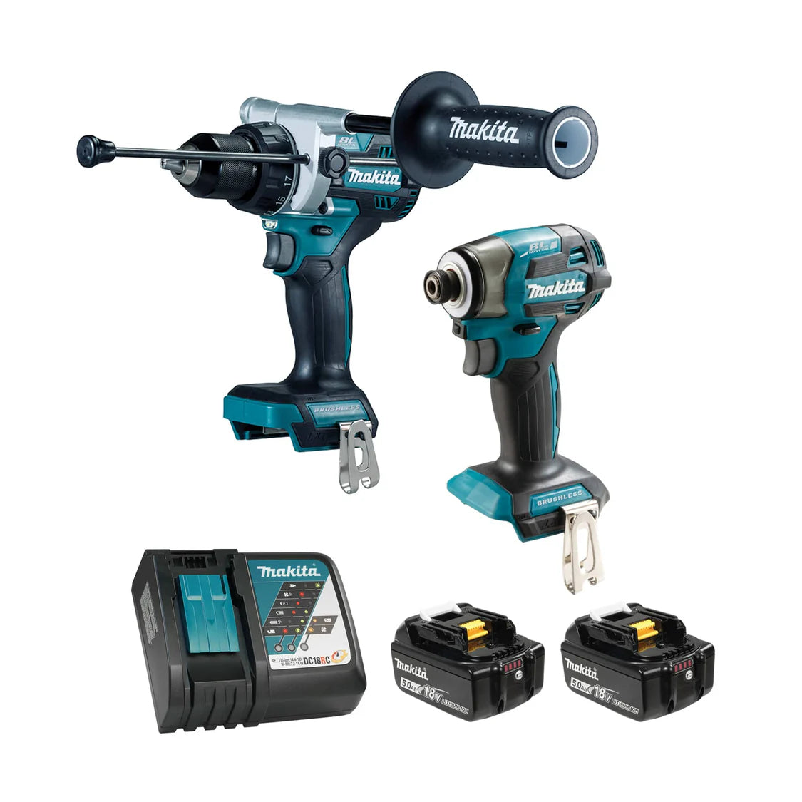 Makita DLX2516TX1, 18V LXT Brushless 2 Tool 2x 5.0AH Combo Kit (DHP486Z + DTD173Z)