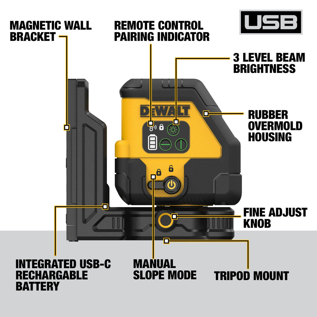 DEWALT DCLE14201GB, Rechargable Green Cross Line Laser