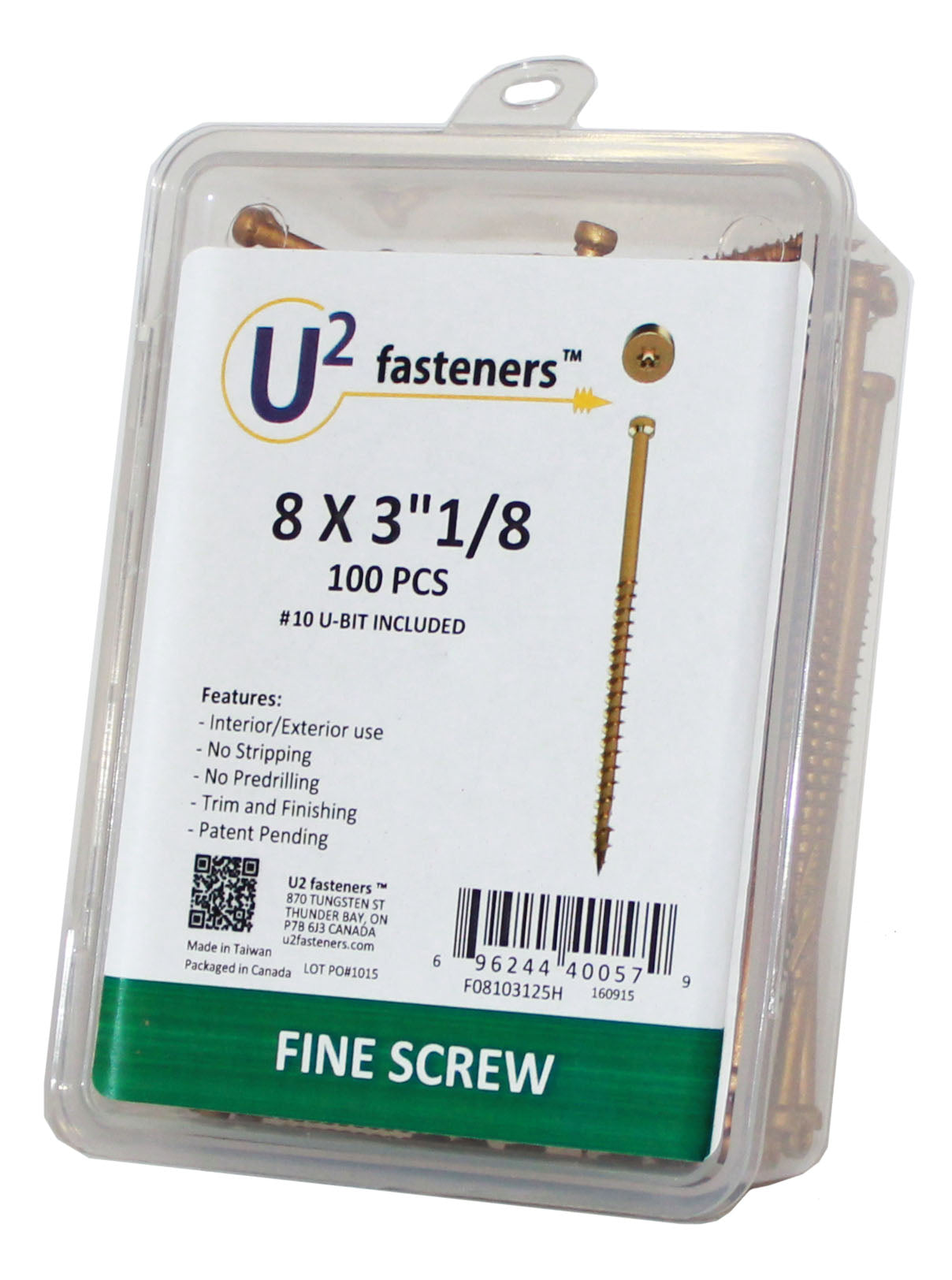 U2 Fasteners F08103125H, Fine Screw 8 X 3-1/8" (100/pkg)