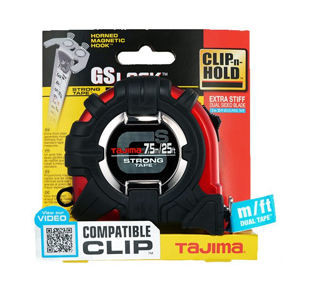 Tajima GS-MC25/7.5MBW, GS-LOCK, 25ft / 7.5m x 1 in strong tape & HORNED MAGNETIC HOOK, COMPATIBLE CLIP