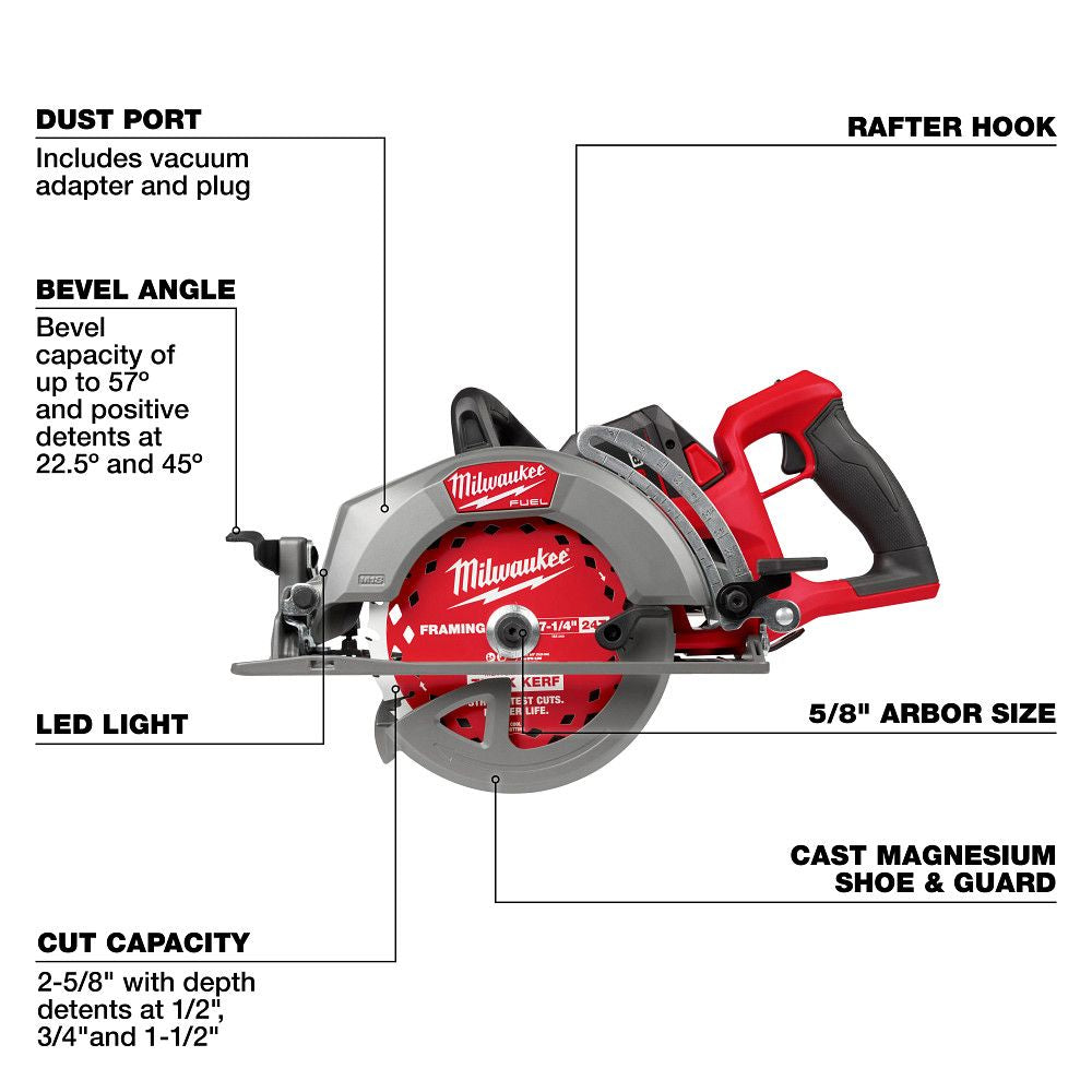 Milwaukee 2930-21HD, M18 FUEL 7-1/4” Rear Handle Circular Saw Kit