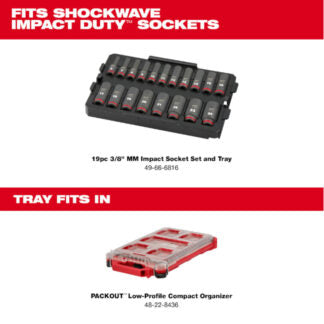 Milwaukee 49-66-6816, SHOCKWAVE Impact Duty™ Socket 3/8” Dr 19PC MM TRAY Set