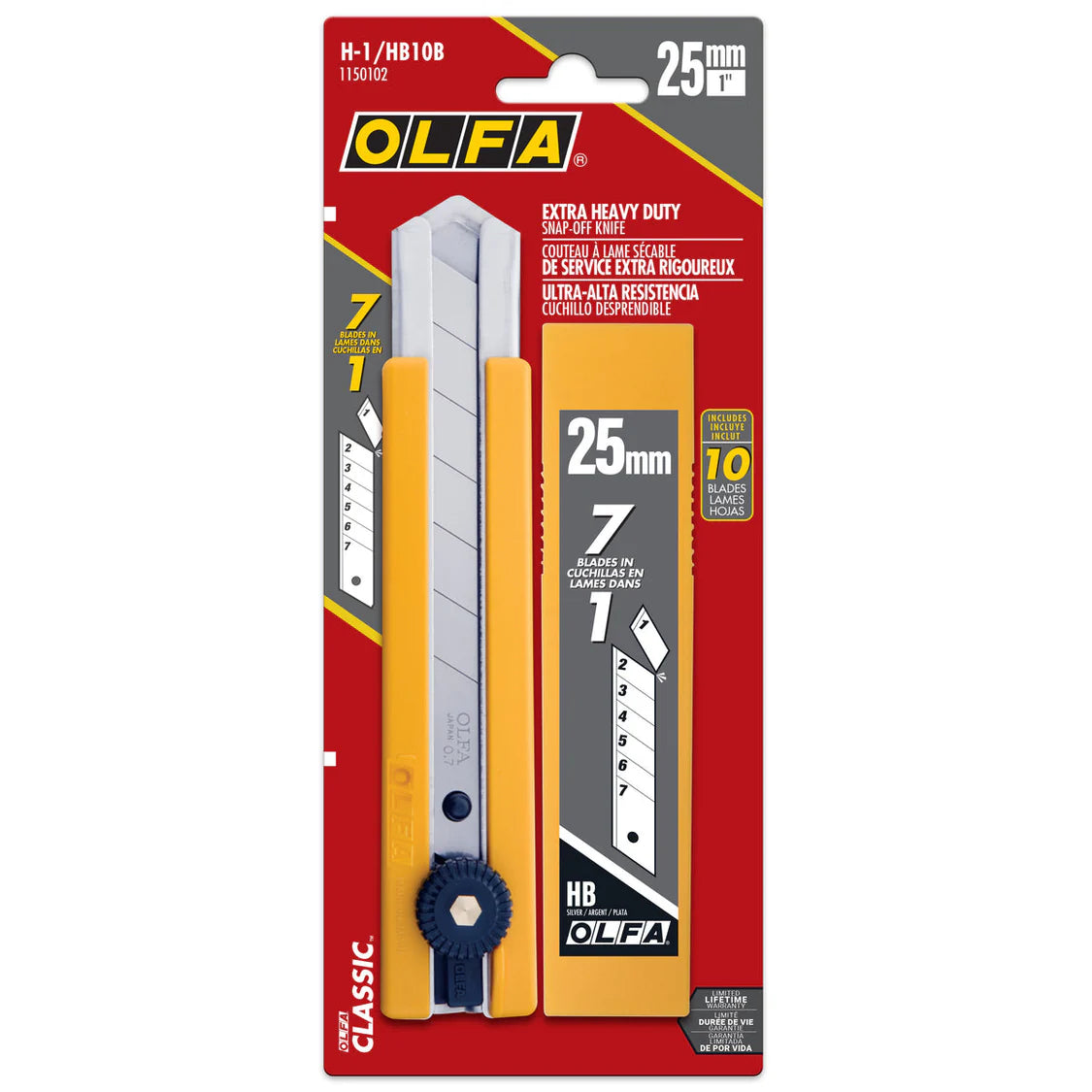 OLFA 1150102, OLFA Promo Pack - 25mm Classic Ratchet Knife w/ 10 Pack of Blades
