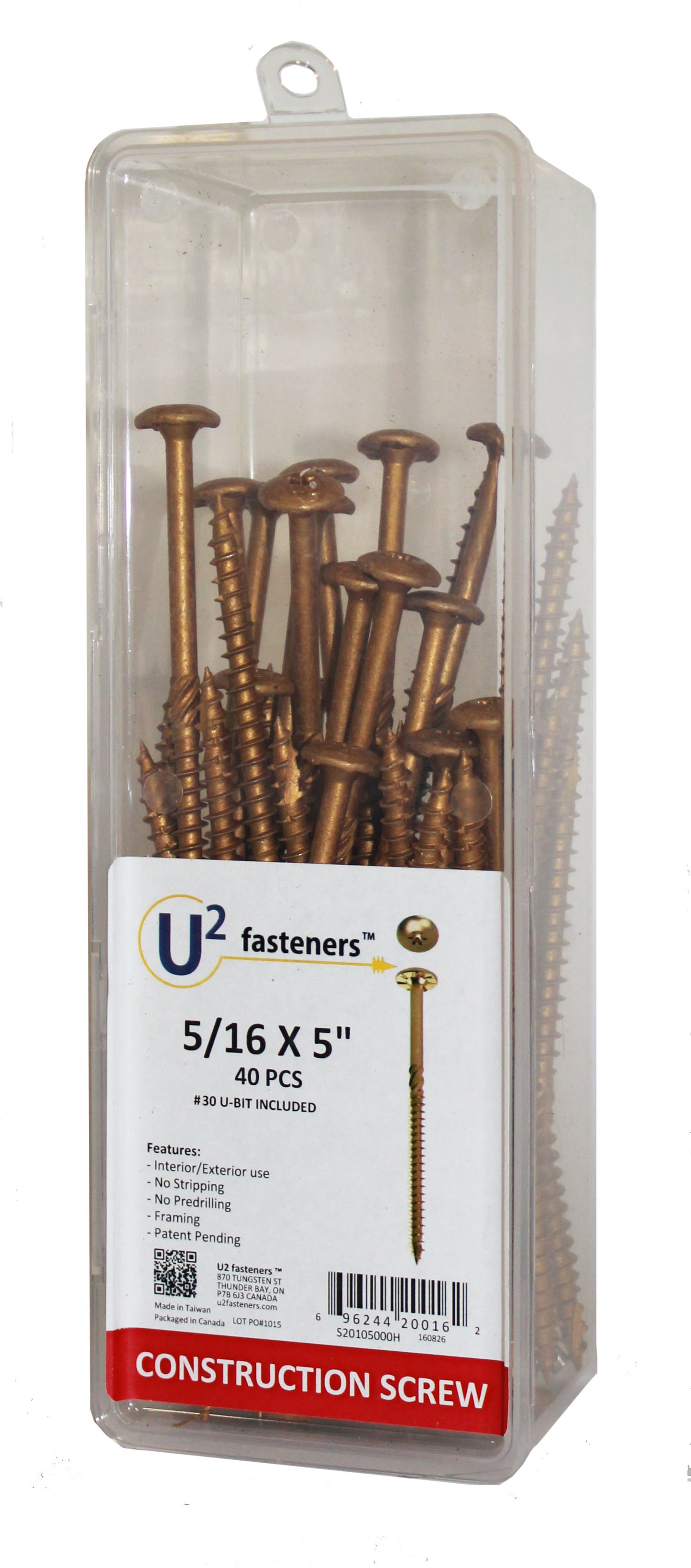U2 Fasteners S20105000H, Construction Screw 5/16 X 5" (40/pkg)