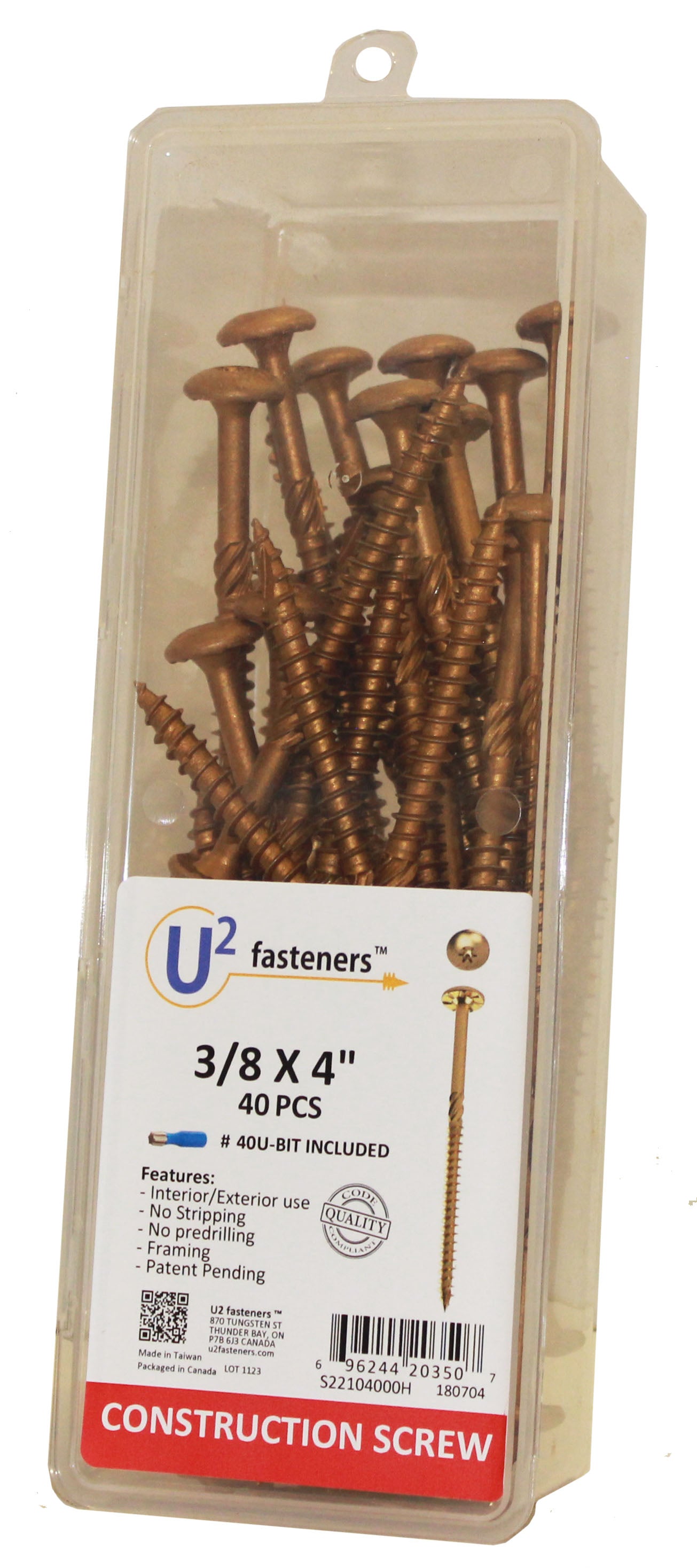 U2 Fasteners S22104000H, Construction Screw 3/8 X 4" (40/pkg)
