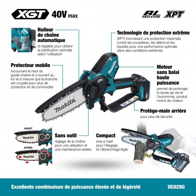 Makita UC029GZ, 40Vmax XGT Brushless 6" Pruning Saw (Tool Only)