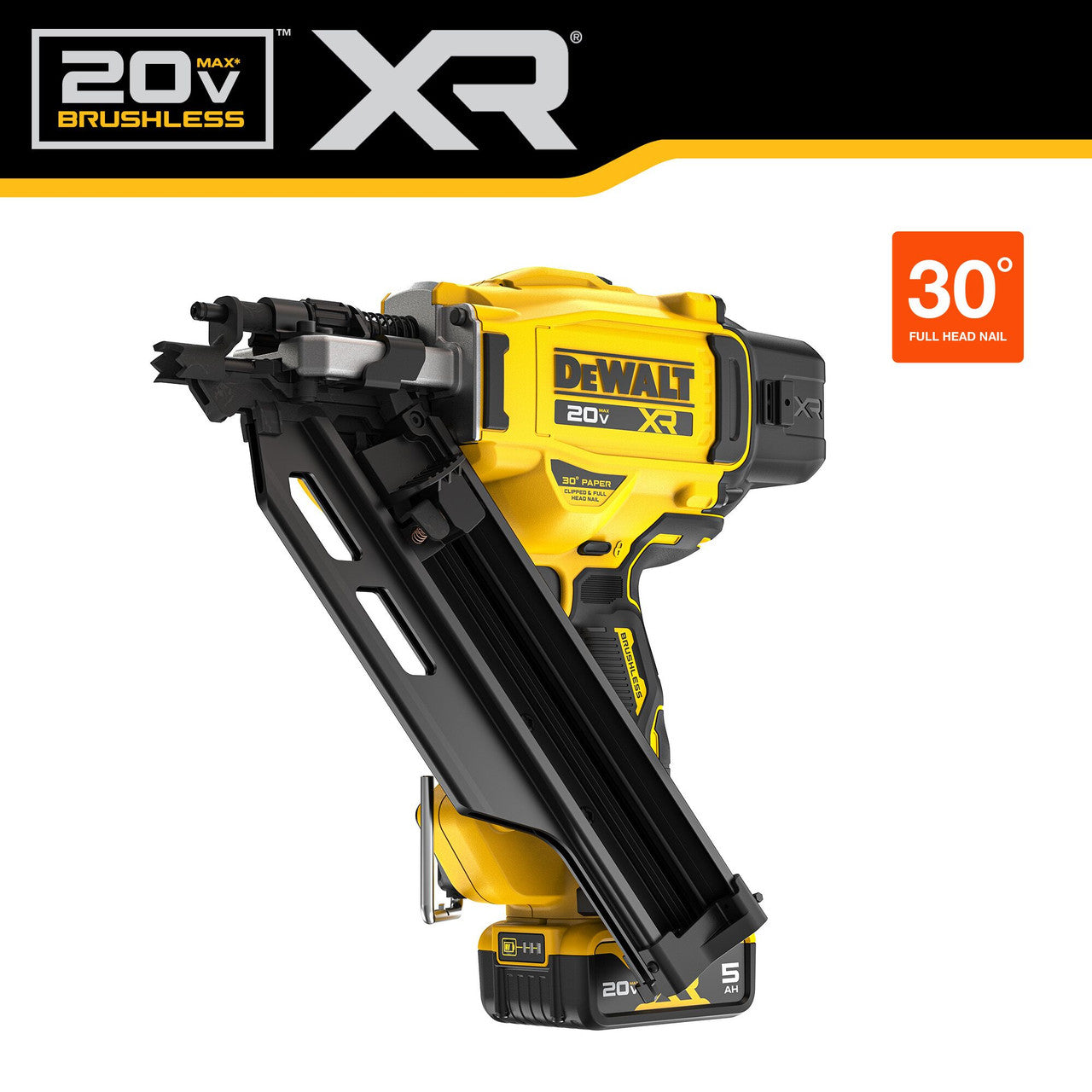 DEWALT DCN930P1, 20V MAX XR Cordless Brushless 2-Speed 30 Degree Paper Collated Framing Nailer Kit