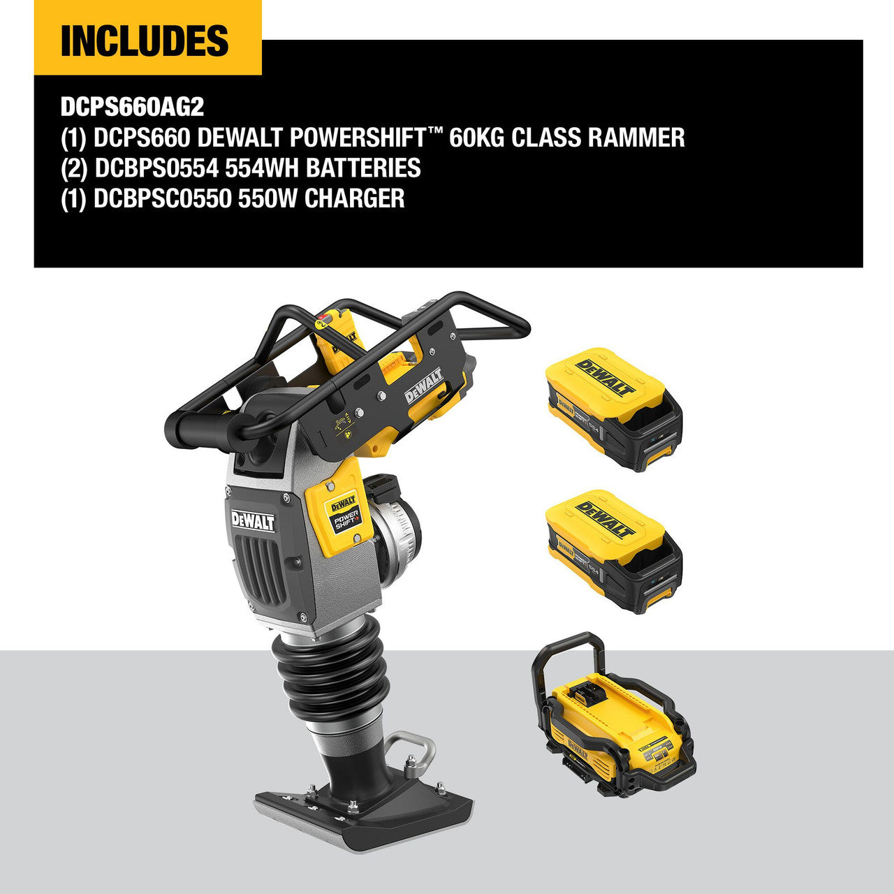 DEWALT DCPS660AG2, 60kg Cordless Rammer Kit