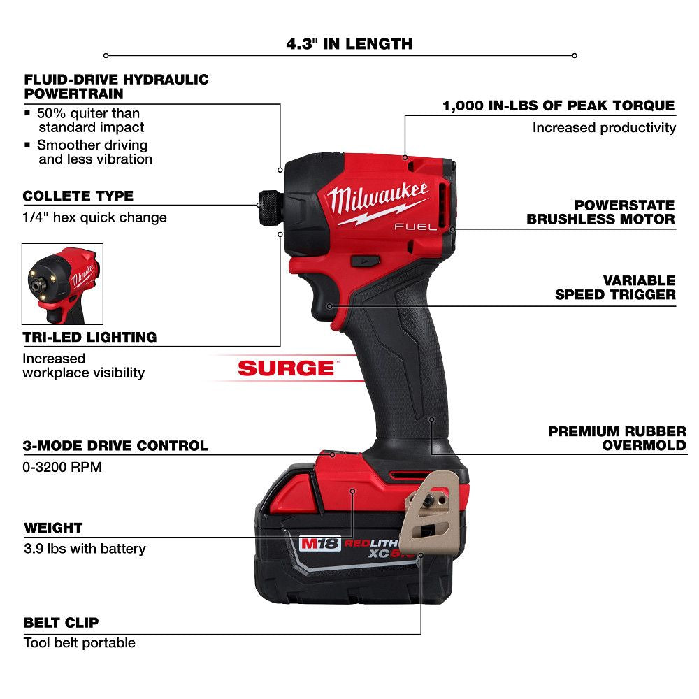 Milwaukee 2761-22, M18 FUEL™ SURGE™ 1/4" Hex Hydraulic Driver Kit