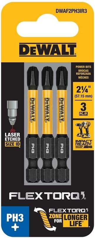 DEWALT DWAF2PH3IR3, 2.25IN PHILLIPS #3 FLEXTORQ 3PK