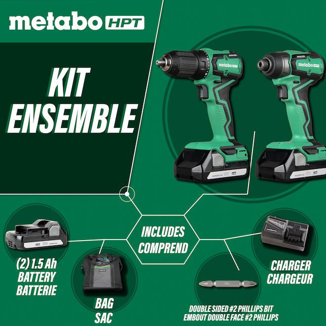 Metabo HPT KC18DDX, 18V Brushless Drill and Impact Driver Combo Kit (1.5Ah)