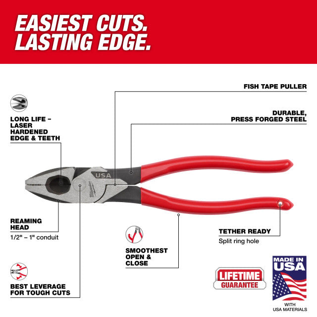 Milwaukee MT500, 9" Linesmans Dipped Grip Pliers - USA