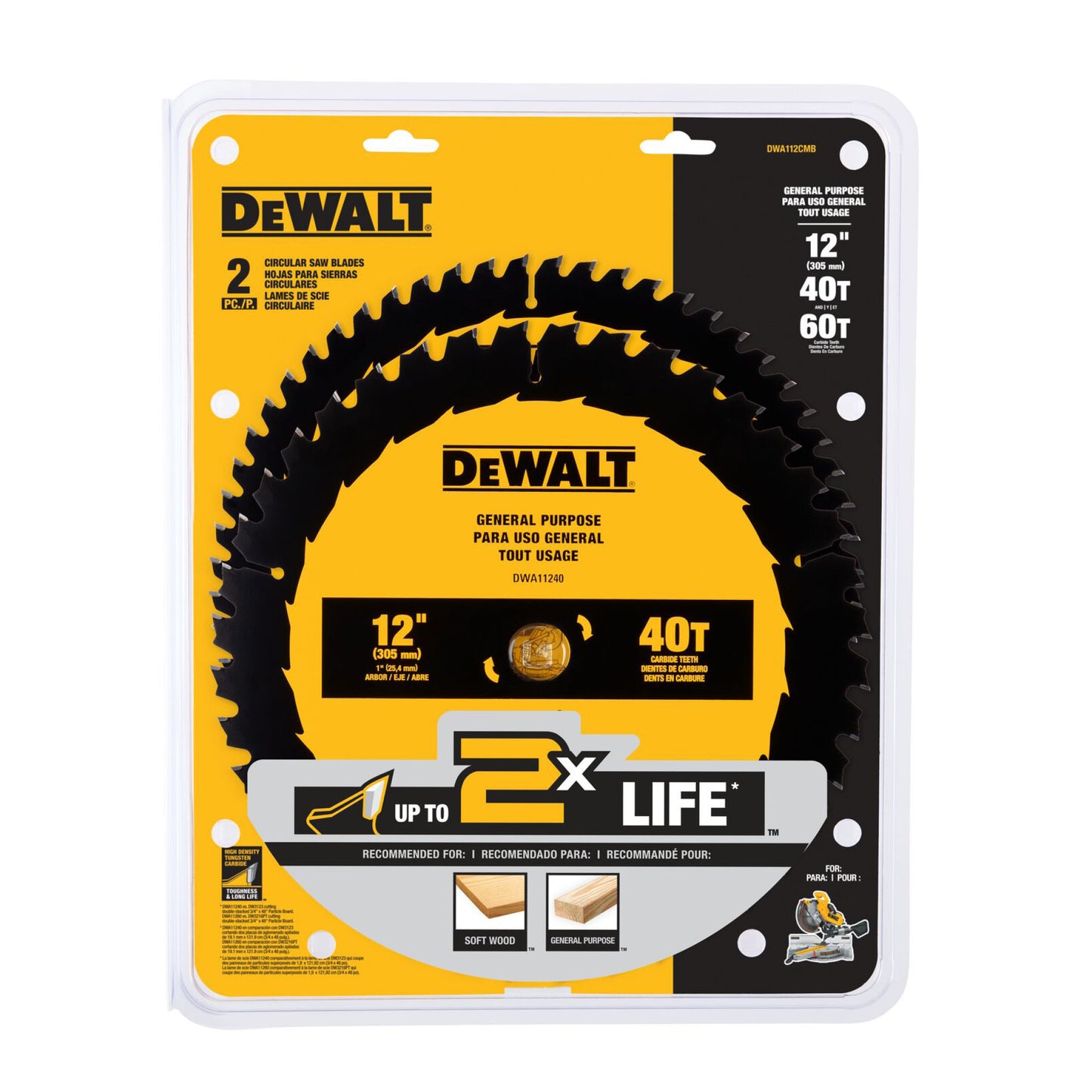 DEWALT DWA110CMB3,10 In 60t & 2 X 40t Saw Blade