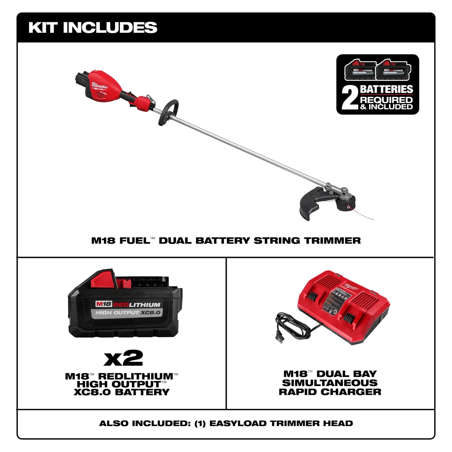 Milwaukee 3006-22, M18 FUEL™ 17” Dual Battery String Trimmer Kit
